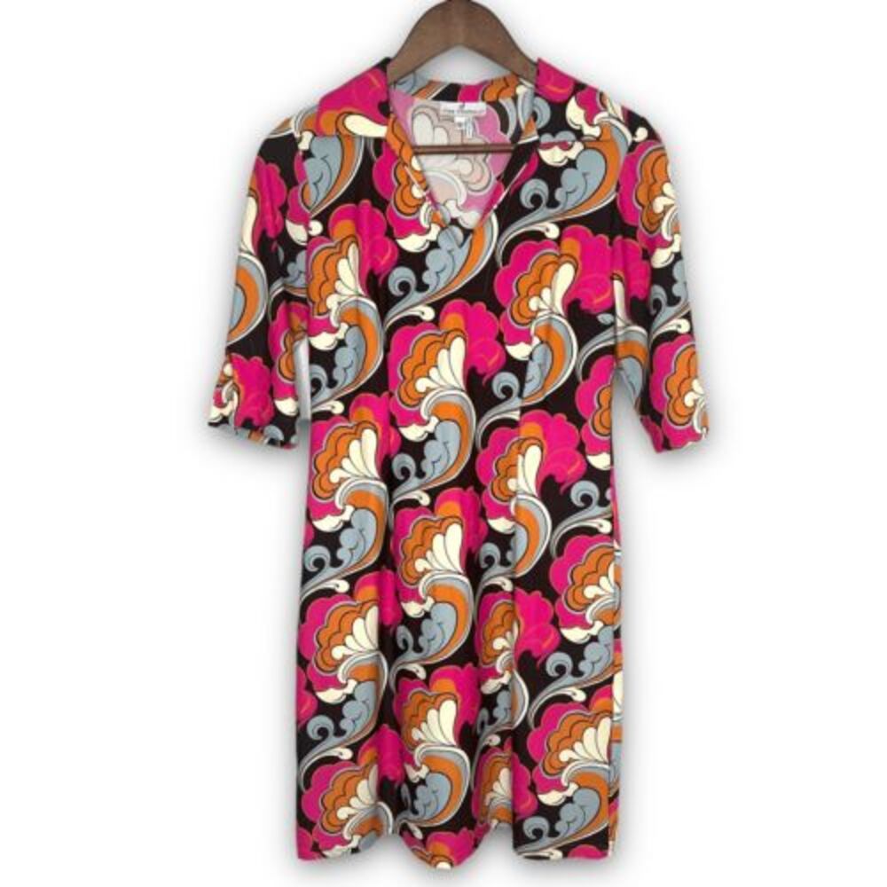 Jude Connally Women's Multicolor Floral Paisley Half Sleeve Shift Dress Small‎